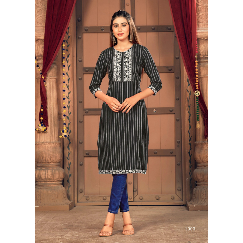 Indian Kurti for Womens With Pant & Dupatta | Rayon Foil Printed Kurta  Partywear Kurtis Tops Tunic Black at Amazon Women's Clothing store